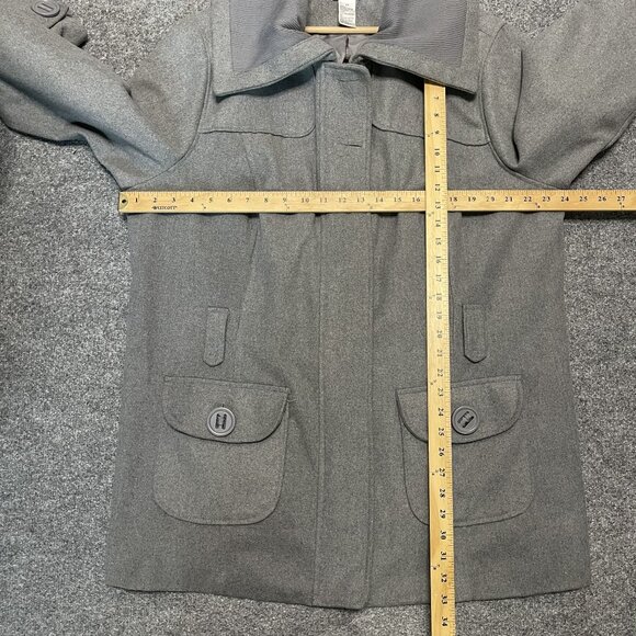 Vintage Caren Sport Gray Wool Blend PeaCoat 3X Button Front Big Collared - Picture 6 of 6